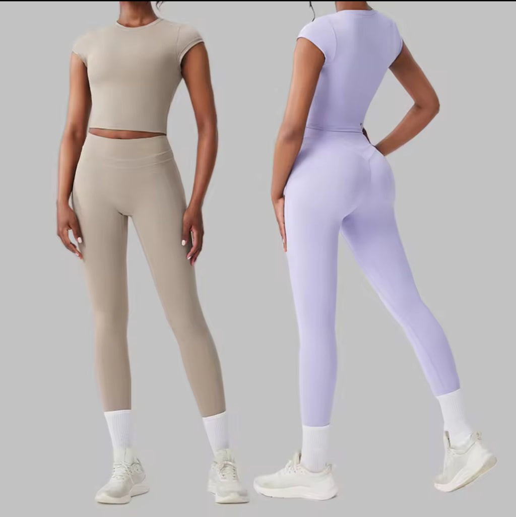 Damen Sport Set 2-teilig – Yoga Outfit mit Leggings & T-Shirt | High Waist, Schnell Trocknend, Fitness & Lauf Training