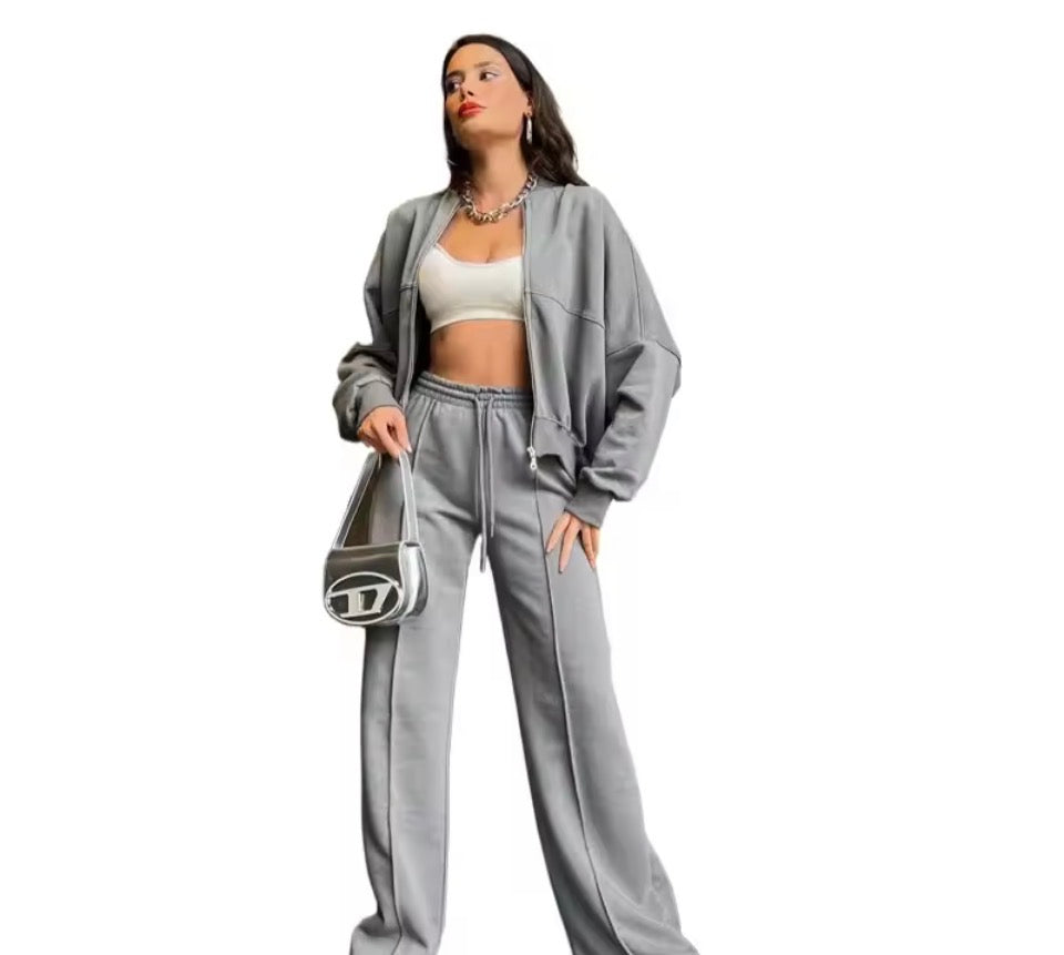 Jogginganzug Damen Mode Zip Cardigan Sweatshirt Gerade Hosen Set Damen Kleidung Casual Langarm Jacke Hosen 2-teilige Sets