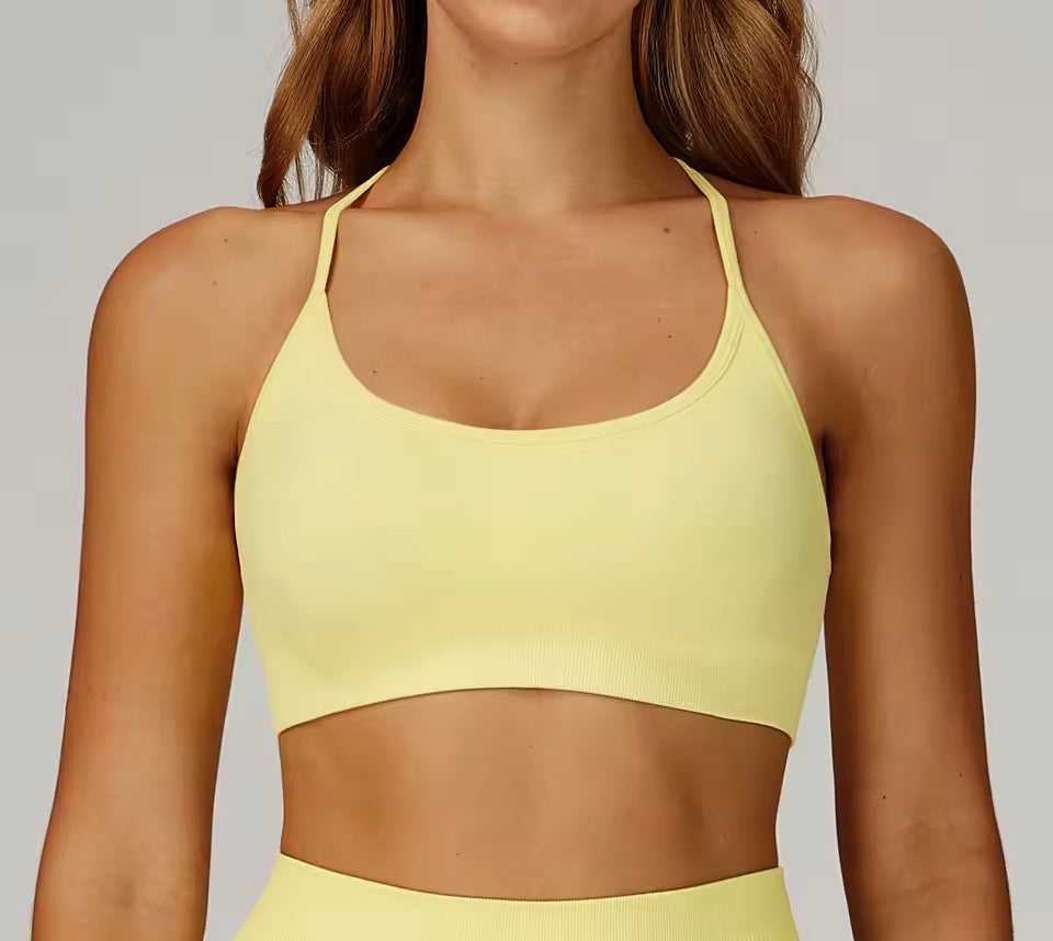 Nahtloser Sport-BH, Anti-Schweiß-Fitness-Top für Damen, Yoga, stoßfest, bauchfreies Top, Push-Up-Sport-BH, gerippt, für Fitnessstudio, Workout,