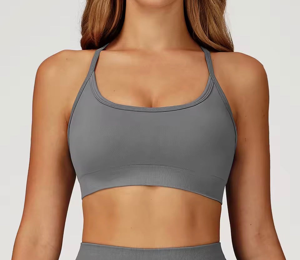 Nahtloser Sport-BH, Anti-Schweiß-Fitness-Top für Damen, Yoga, stoßfest, bauchfreies Top, Push-Up-Sport-BH, gerippt, für Fitnessstudio, Workout,