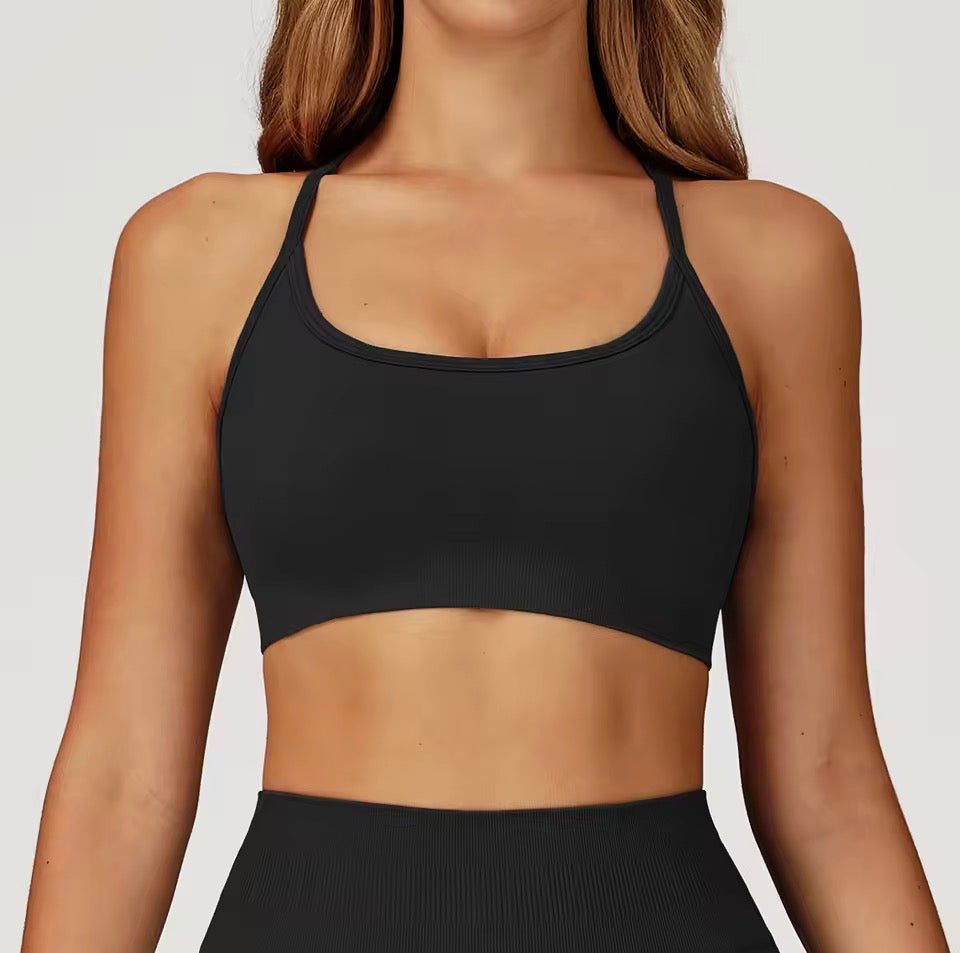 Nahtloser Sport-BH, Anti-Schweiß-Fitness-Top für Damen, Yoga, stoßfest, bauchfreies Top, Push-Up-Sport-BH, gerippt, für Fitnessstudio, Workout,