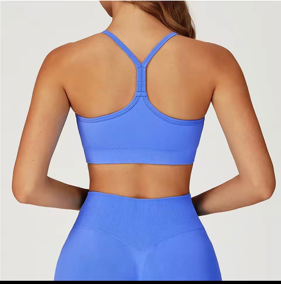 Nahtloser Sport-BH, Anti-Schweiß-Fitness-Top für Damen, Yoga, stoßfest, bauchfreies Top, Push-Up-Sport-BH, gerippt, für Fitnessstudio, Workout,