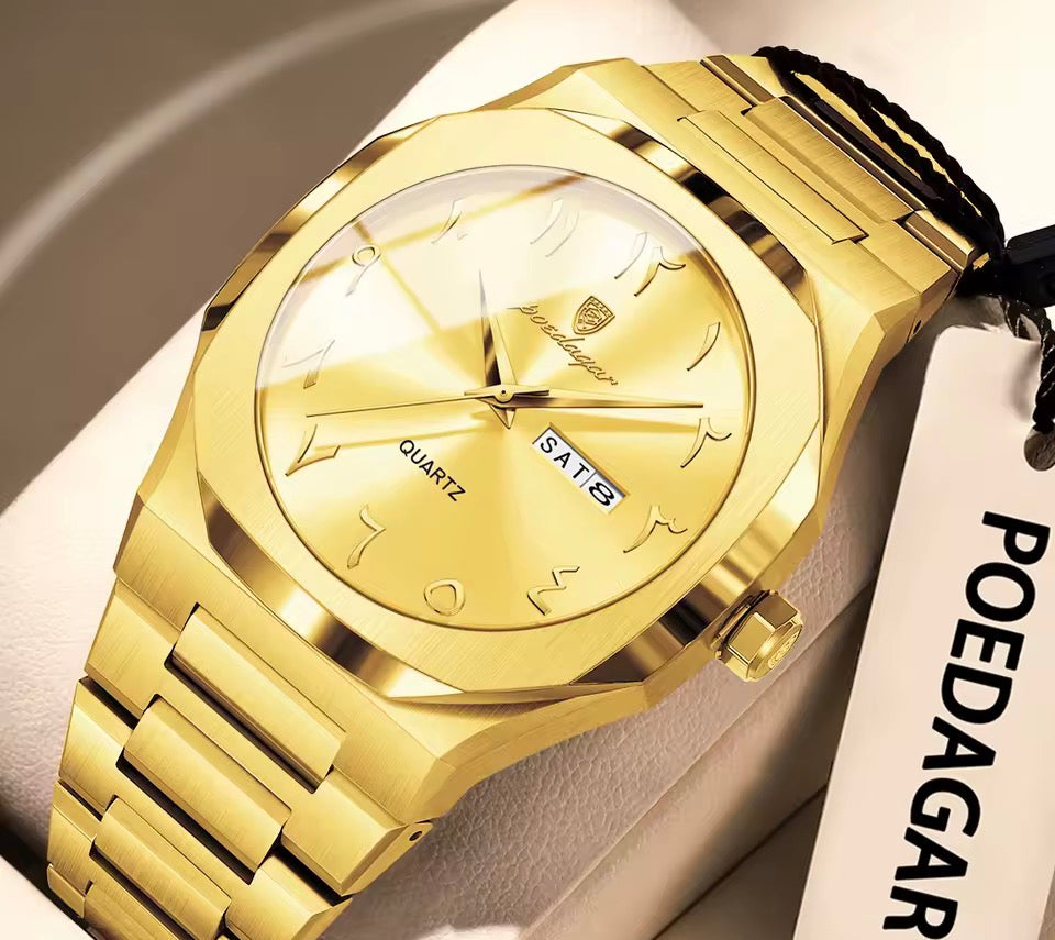 POEDAGAR Mode Hohe Qualität Männer Uhr Datum Woche Wasserdichte Uhr Für Mann Quarz Edelstahl Luxus herren Uhren Reloj + box