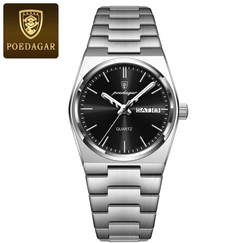 POEDAGAR Elegante Uhren Für Frauen Wasserdicht Leucht Datum Woche Damen Uhr Quarz Edelstahl Frau Mode Armbanduhr