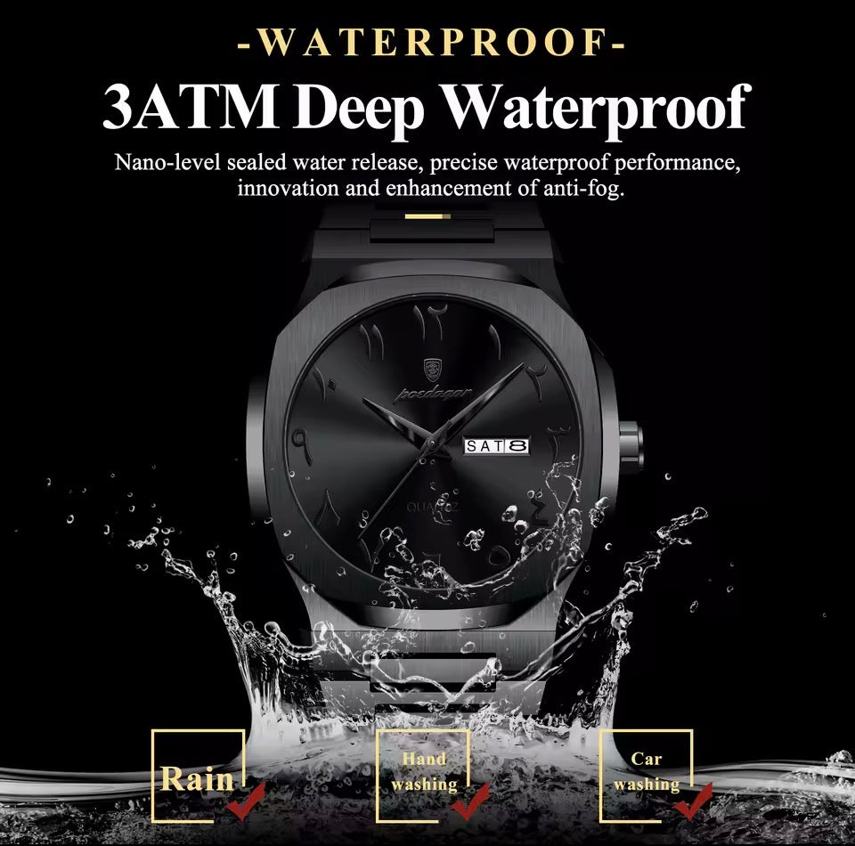 POEDAGAR Mode Hohe Qualität Männer Uhr Datum Woche Wasserdichte Uhr Für Mann Quarz Edelstahl Luxus herren Uhren Reloj + box