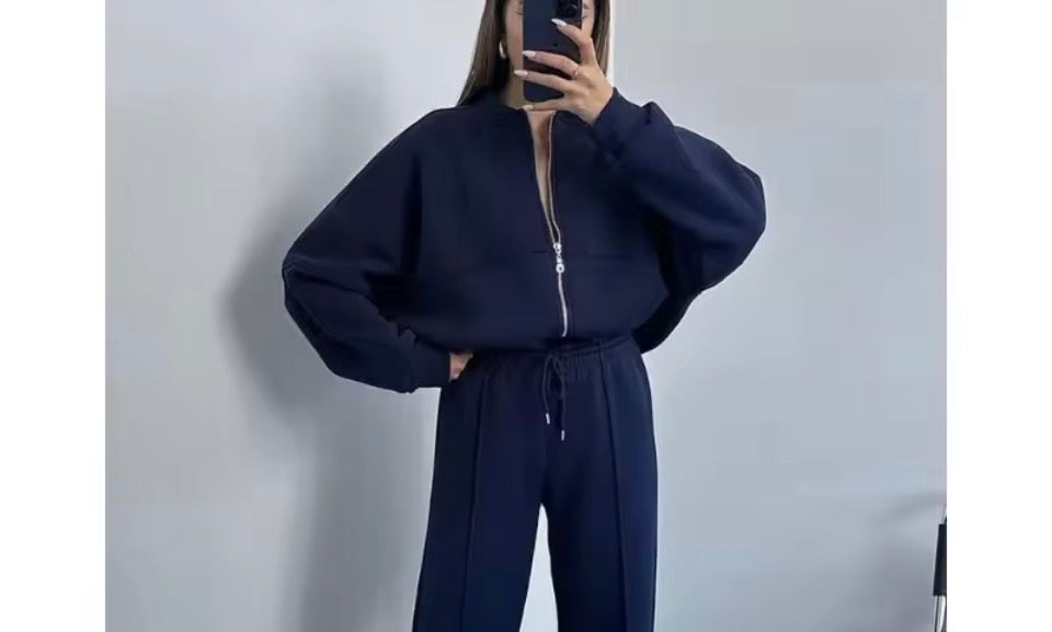Jogginganzug Damen Mode Zip Cardigan Sweatshirt Gerade Hosen Set Damen Kleidung Casual Langarm Jacke Hosen 2-teilige Sets