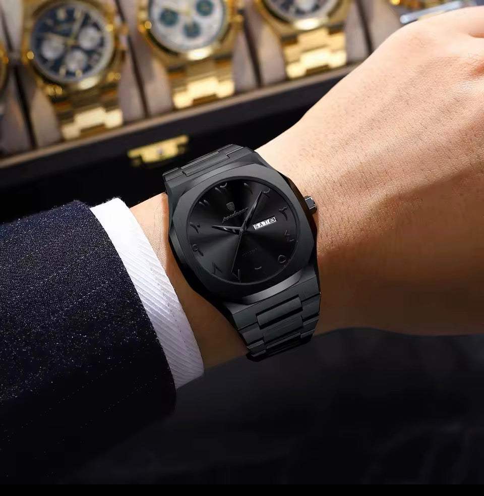POEDAGAR Mode Hohe Qualität Männer Uhr Datum Woche Wasserdichte Uhr Für Mann Quarz Edelstahl Luxus herren Uhren Reloj + box