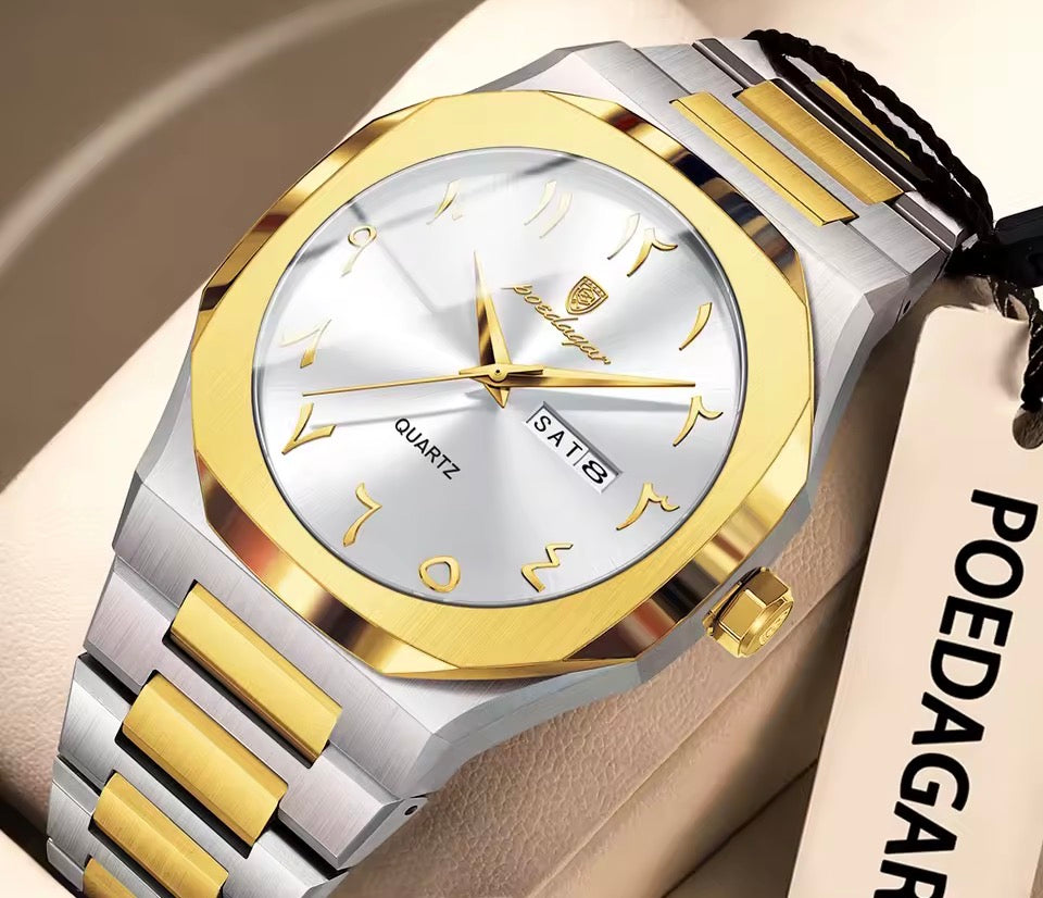 POEDAGAR Mode Hohe Qualität Männer Uhr Datum Woche Wasserdichte Uhr Für Mann Quarz Edelstahl Luxus herren Uhren Reloj + box