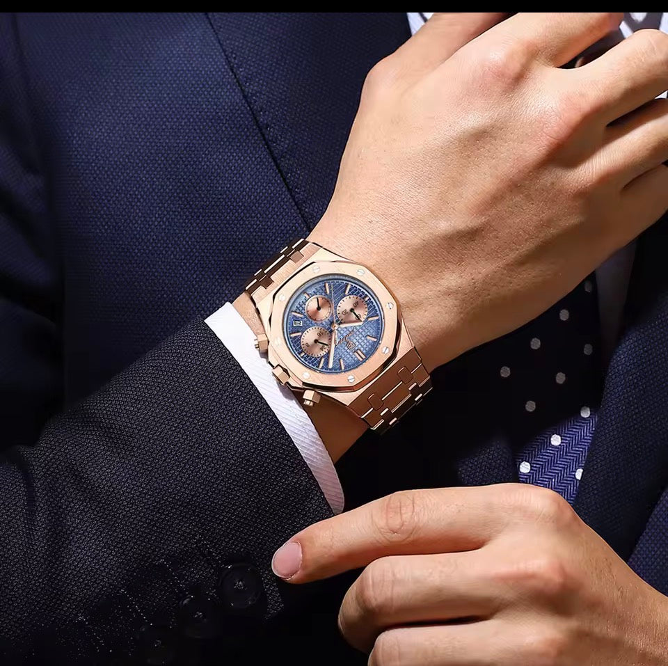 POEDAGAR Original Luxus Herrenuhren Datum Chronograph Edelstahl Quarzuhr Wasserdicht Leucht Mode Mann Armbanduhr