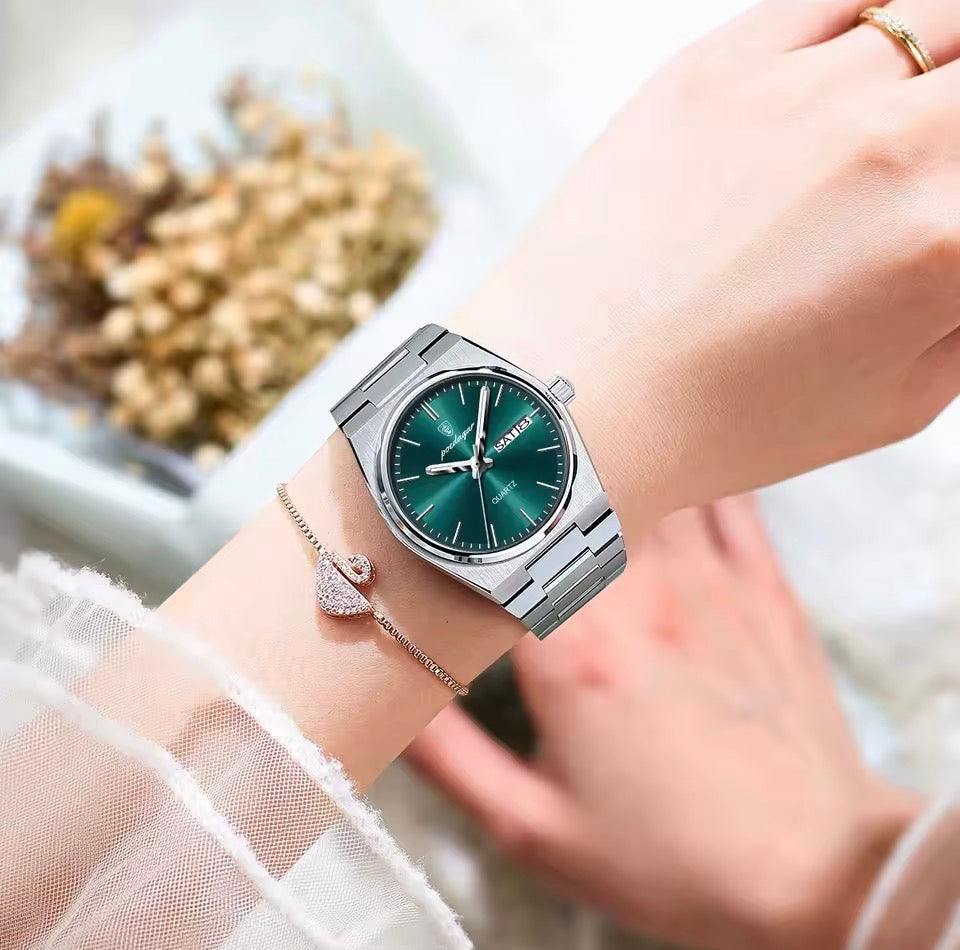 POEDAGAR Elegante Uhren Für Frauen Wasserdicht Leucht Datum Woche Damen Uhr Quarz Edelstahl Frau Mode Armbanduhr