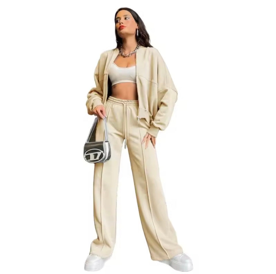 Jogginganzug Damen Mode Zip Cardigan Sweatshirt Gerade Hosen Set Damen Kleidung Casual Langarm Jacke Hosen 2-teilige Sets