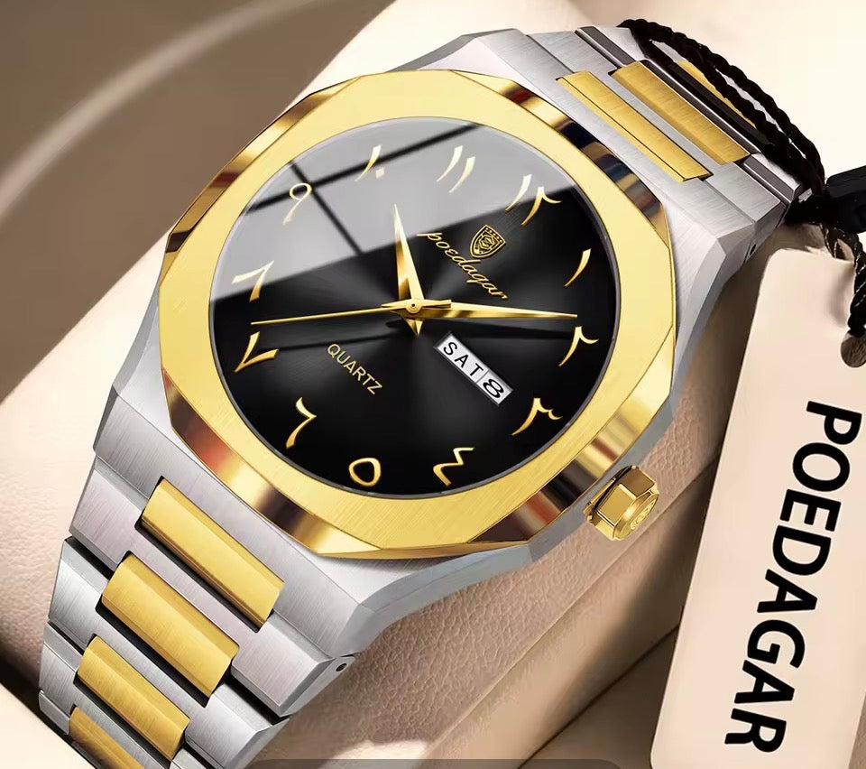 POEDAGAR Mode Hohe Qualität Männer Uhr Datum Woche Wasserdichte Uhr Für Mann Quarz Edelstahl Luxus herren Uhren Reloj + box