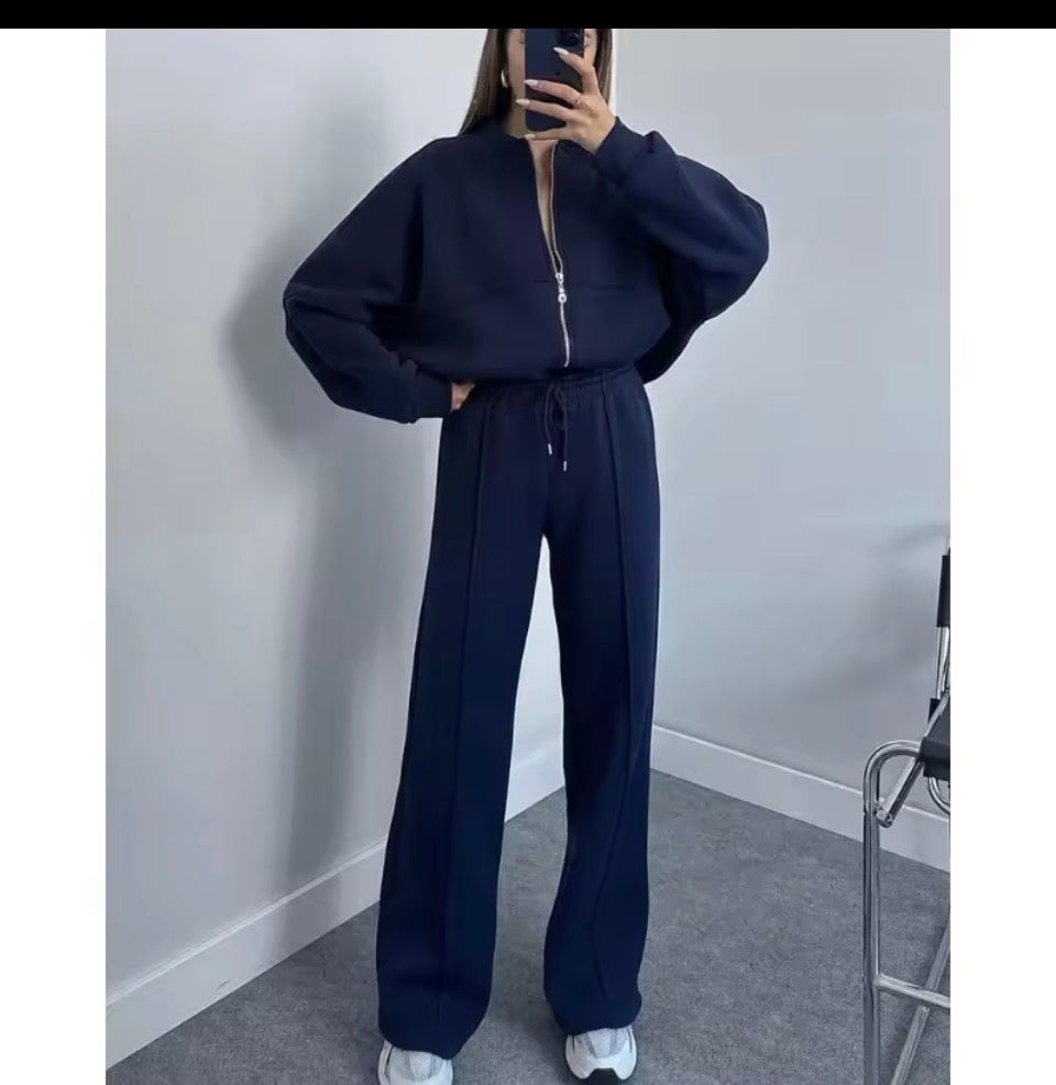Jogginganzug Damen Mode Zip Cardigan Sweatshirt Gerade Hosen Set Damen Kleidung Casual Langarm Jacke Hosen 2-teilige Sets