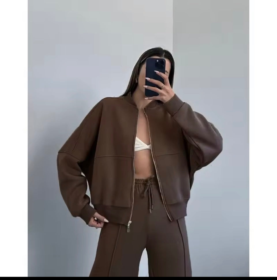 Jogginganzug Damen Mode Zip Cardigan Sweatshirt Gerade Hosen Set Damen Kleidung Casual Langarm Jacke Hosen 2-teilige Sets