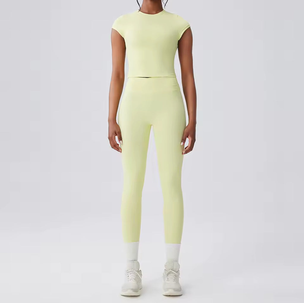 Damen Sport Set 2-teilig – Yoga Outfit mit Leggings & T-Shirt | High Waist, Schnell Trocknend, Fitness & Lauf Training