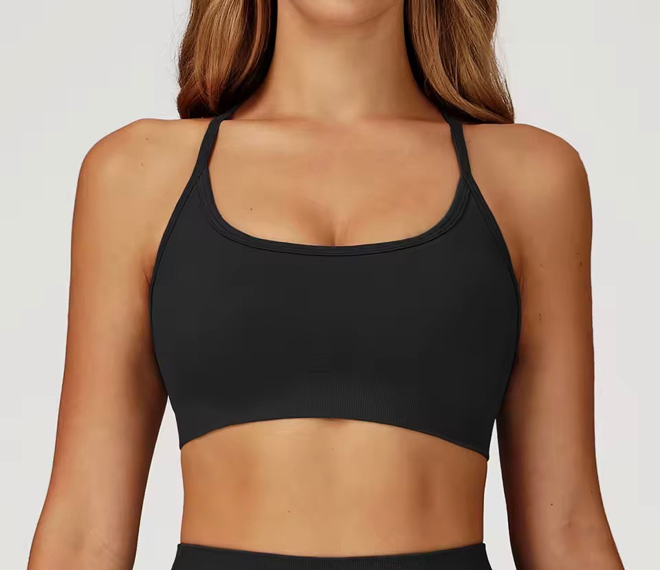 Nahtloser Sport-BH, Anti-Schweiß-Fitness-Top für Damen, Yoga, stoßfest, bauchfreies Top, Push-Up-Sport-BH, gerippt, für Fitnessstudio, Workout,