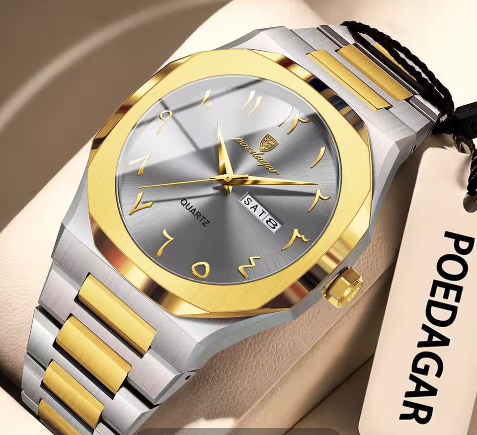 POEDAGAR Mode Hohe Qualität Männer Uhr Datum Woche Wasserdichte Uhr Für Mann Quarz Edelstahl Luxus herren Uhren Reloj + box