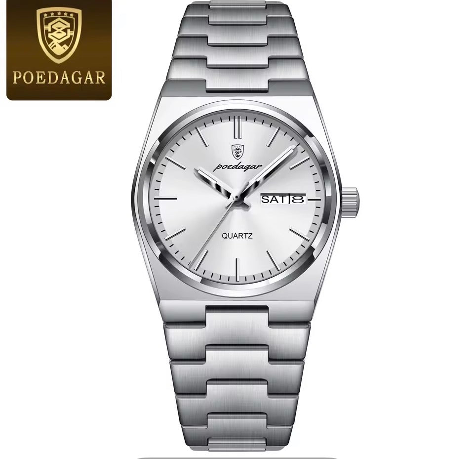 POEDAGAR Elegante Uhren Für Frauen Wasserdicht Leucht Datum Woche Damen Uhr Quarz Edelstahl Frau Mode Armbanduhr