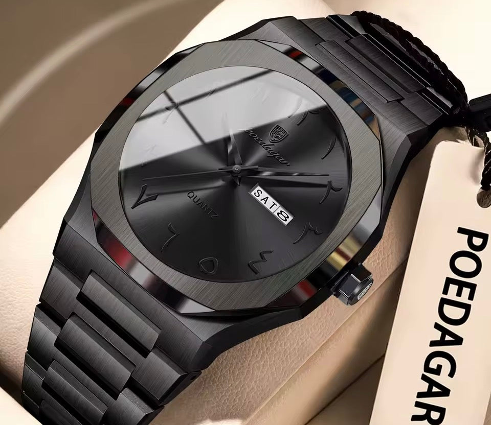 POEDAGAR Mode Hohe Qualität Männer Uhr Datum Woche Wasserdichte Uhr Für Mann Quarz Edelstahl Luxus herren Uhren Reloj + box