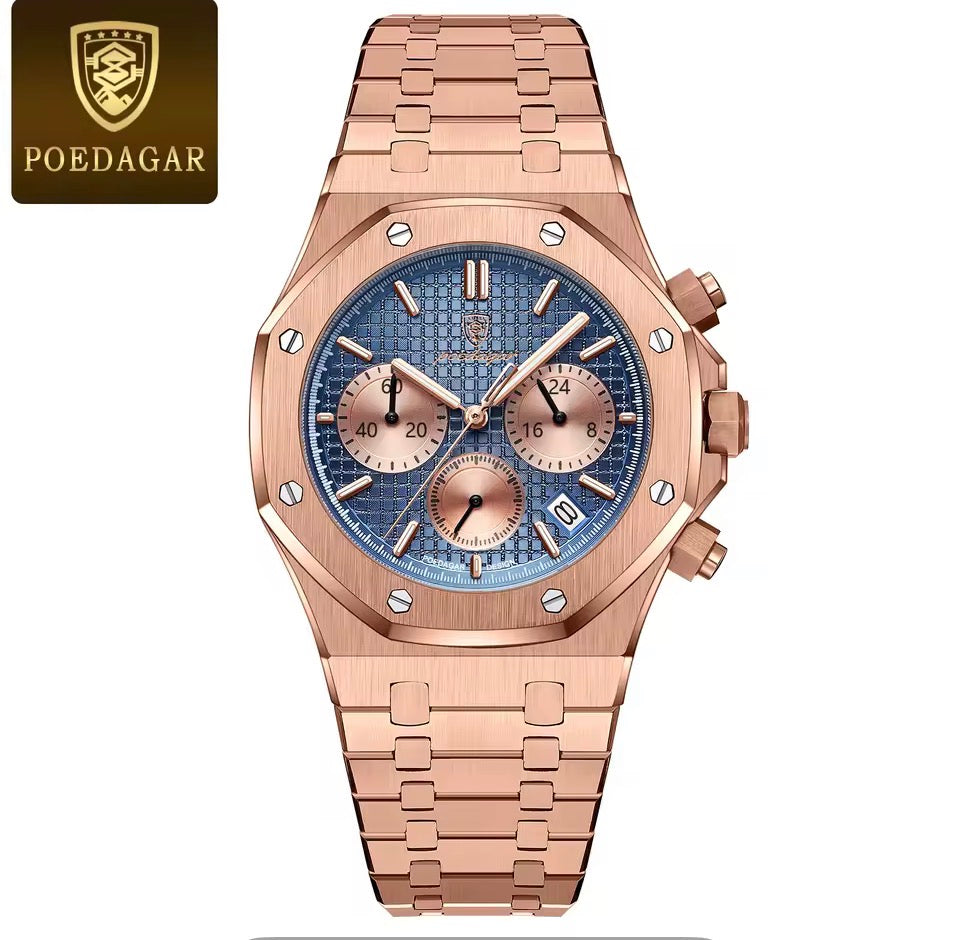 POEDAGAR Original Luxus Herrenuhren Datum Chronograph Edelstahl Quarzuhr Wasserdicht Leucht Mode Mann Armbanduhr