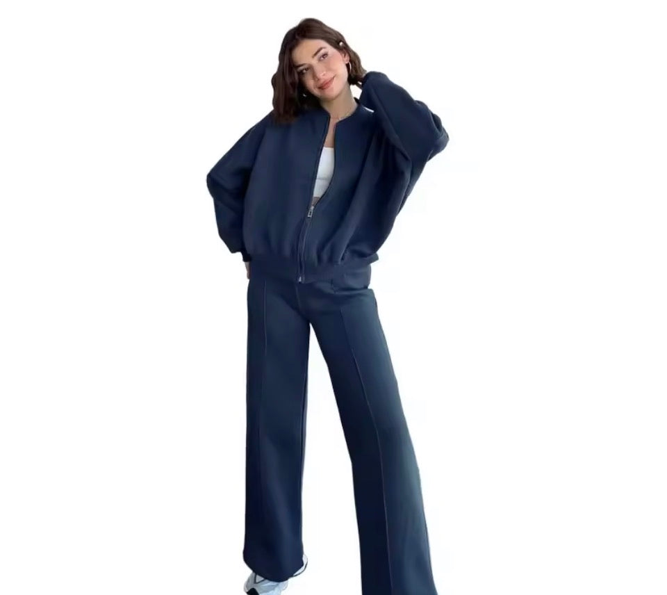 Jogginganzug Damen Mode Zip Cardigan Sweatshirt Gerade Hosen Set Damen Kleidung Casual Langarm Jacke Hosen 2-teilige Sets