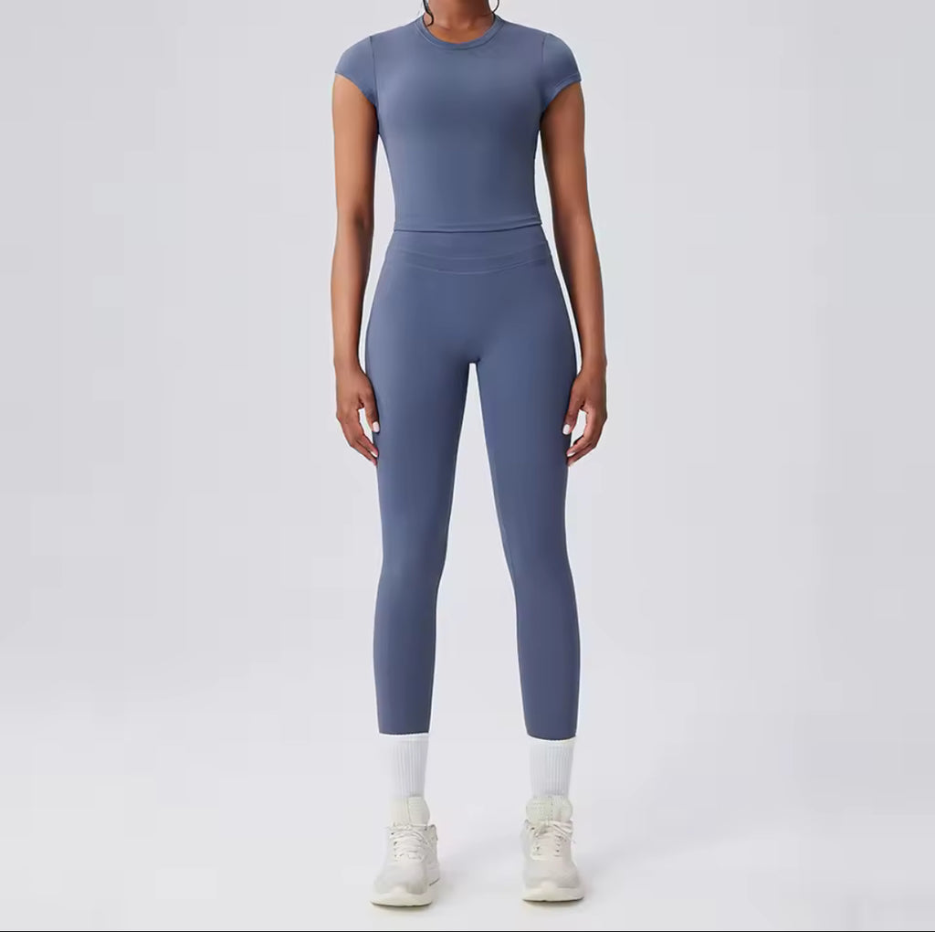 Damen Sport Set 2-teilig – Yoga Outfit mit Leggings & T-Shirt | High Waist, Schnell Trocknend, Fitness & Lauf Training