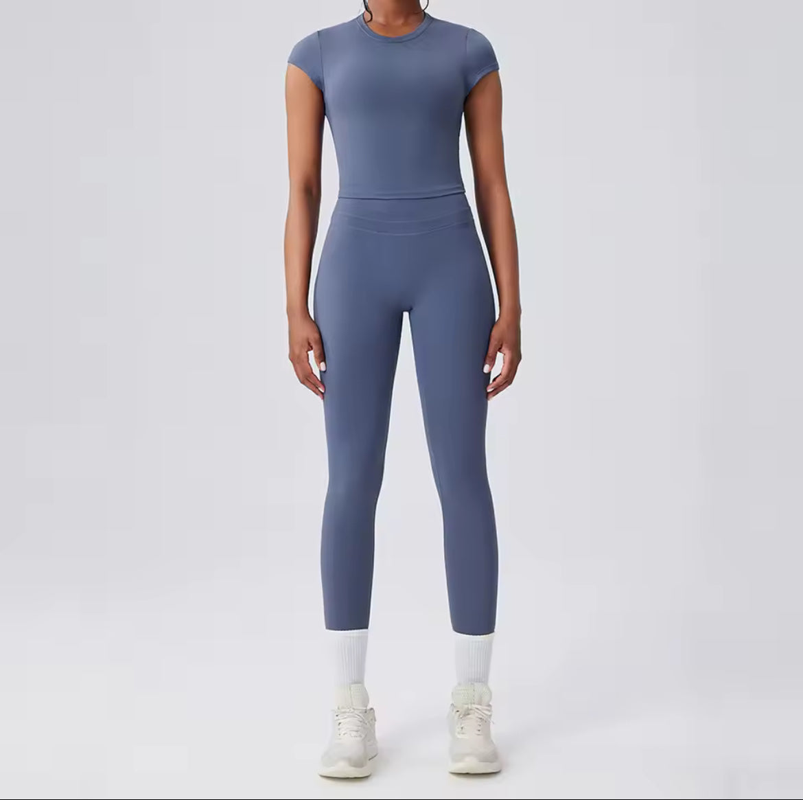 Damen Sport Set 2-teilig – Yoga Outfit mit Leggings & T-Shirt | High Waist, Schnell Trocknend, Fitness & Lauf Training