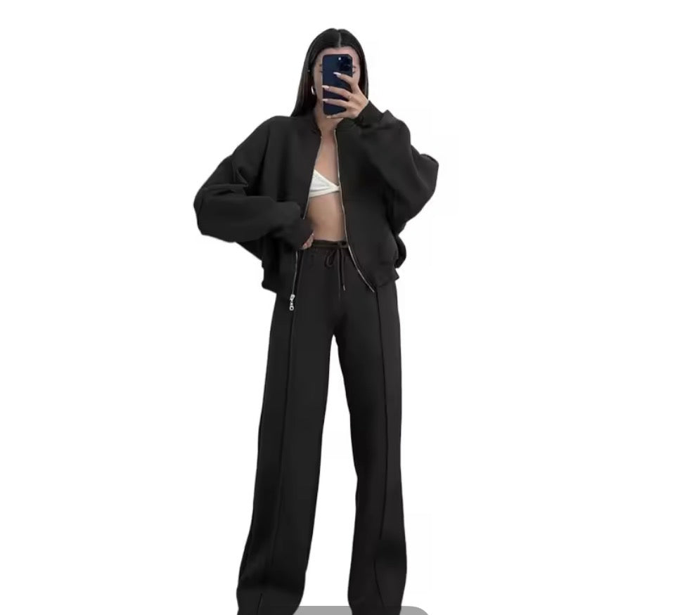 Jogginganzug Damen Mode Zip Cardigan Sweatshirt Gerade Hosen Set Damen Kleidung Casual Langarm Jacke Hosen 2-teilige Sets
