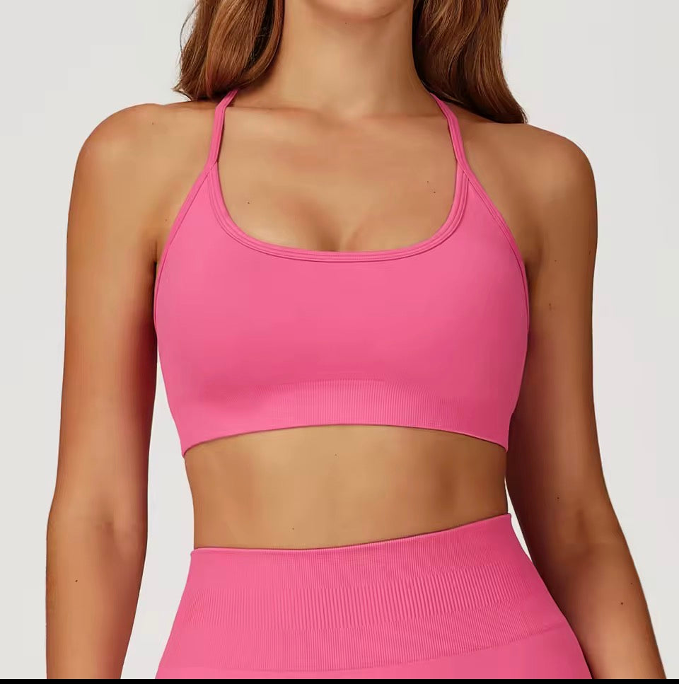 Nahtloser Sport-BH, Anti-Schweiß-Fitness-Top für Damen, Yoga, stoßfest, bauchfreies Top, Push-Up-Sport-BH, gerippt, für Fitnessstudio, Workout,