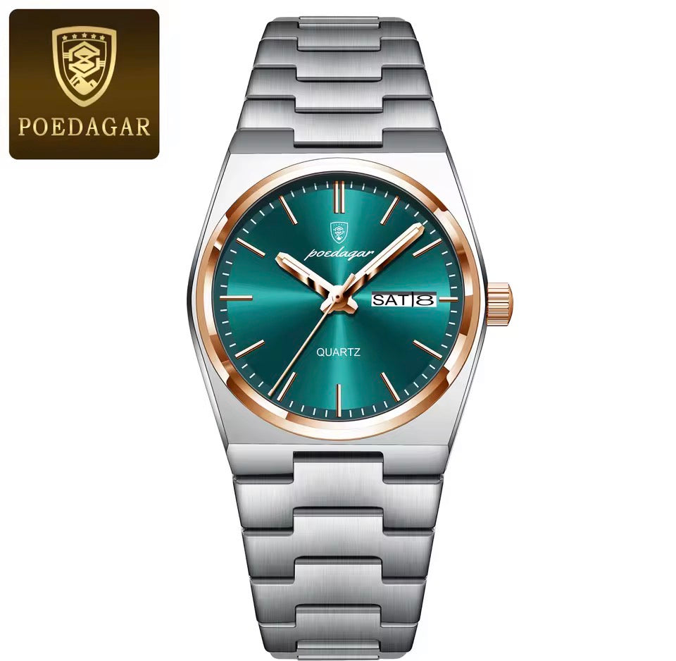 POEDAGAR Elegante Uhren Für Frauen Wasserdicht Leucht Datum Woche Damen Uhr Quarz Edelstahl Frau Mode Armbanduhr