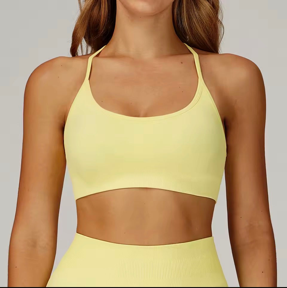Nahtloser Sport-BH, Anti-Schweiß-Fitness-Top für Damen, Yoga, stoßfest, bauchfreies Top, Push-Up-Sport-BH, gerippt, für Fitnessstudio, Workout,