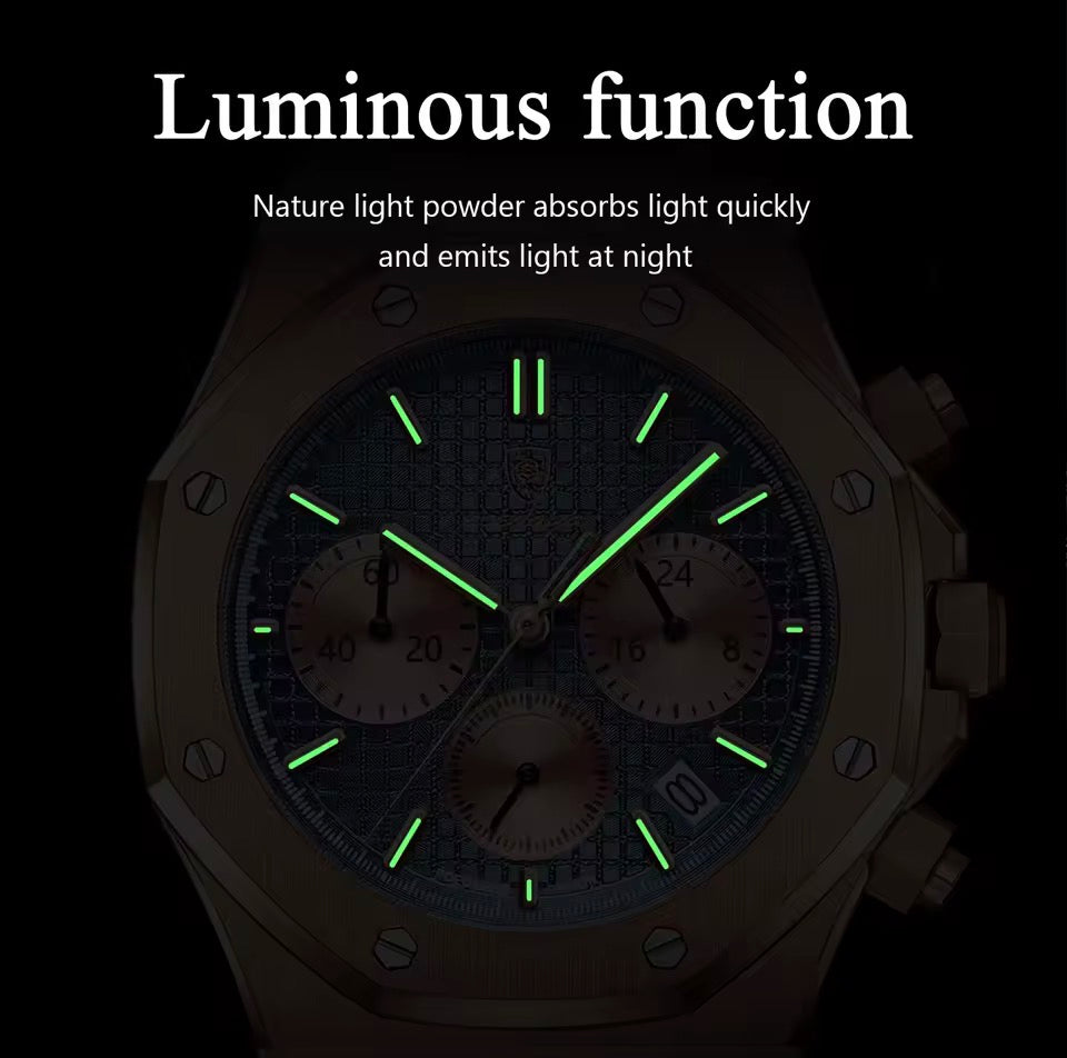 POEDAGAR Original Luxus Herrenuhren Datum Chronograph Edelstahl Quarzuhr Wasserdicht Leucht Mode Mann Armbanduhr