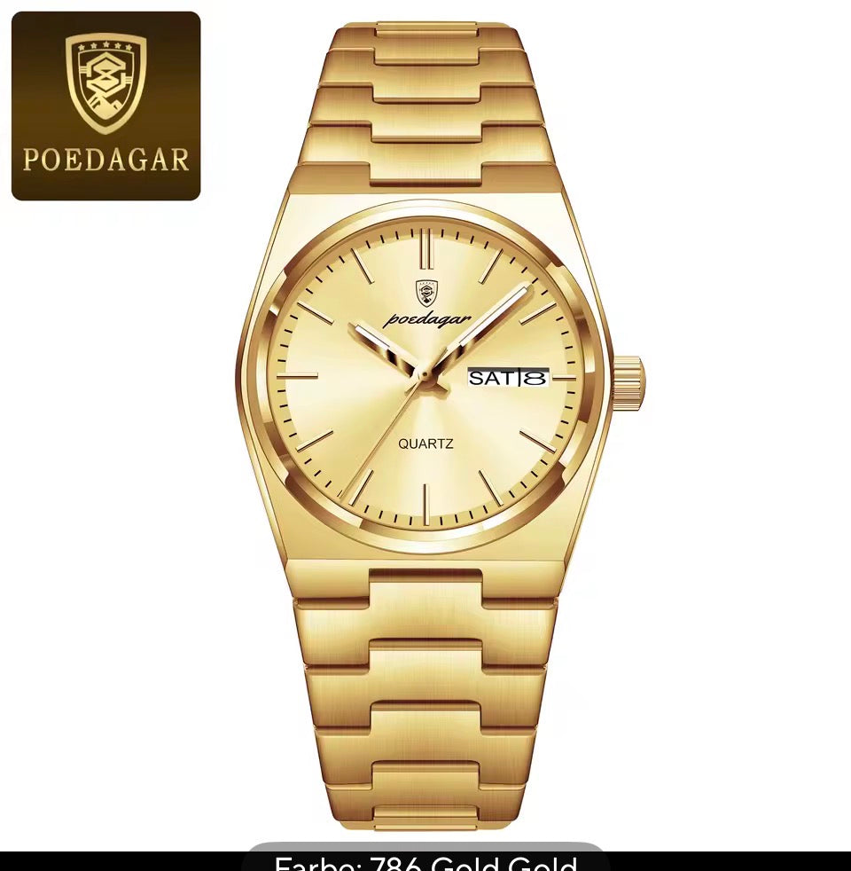 POEDAGAR Elegante Uhren Für Frauen Wasserdicht Leucht Datum Woche Damen Uhr Quarz Edelstahl Frau Mode Armbanduhr