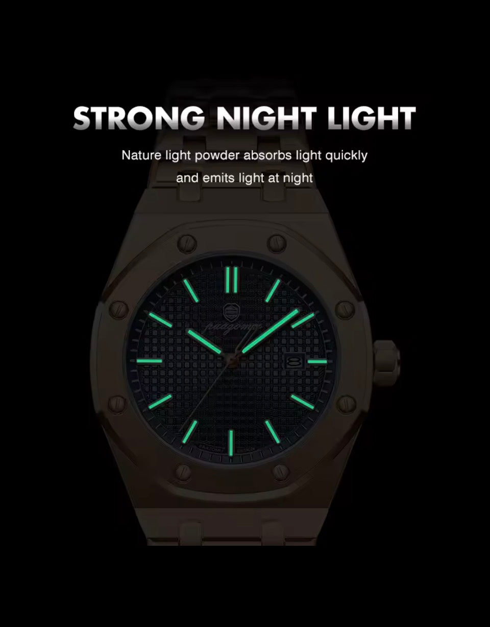 POEDAGAR Original Luxus Herrenuhren Datum Chronograph Edelstahl Quarzuhr Wasserdicht Leucht Mode Mann Armbanduhr