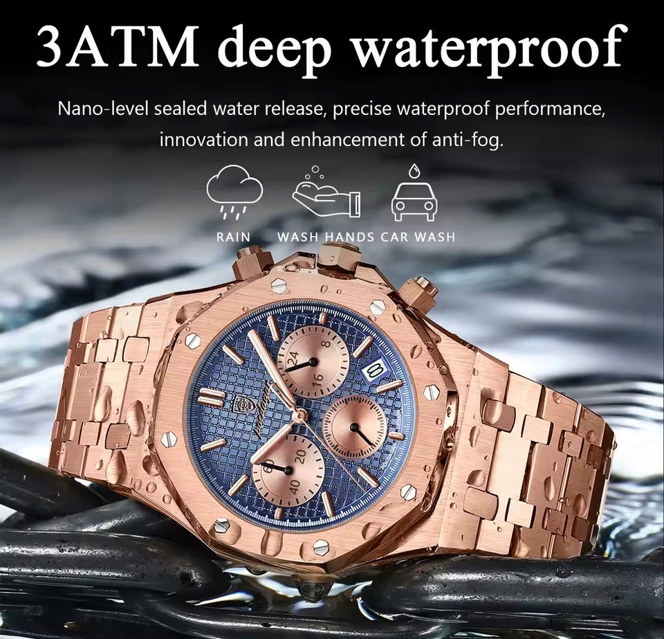 POEDAGAR Original Luxus Herrenuhren Datum Chronograph Edelstahl Quarzuhr Wasserdicht Leucht Mode Mann Armbanduhr