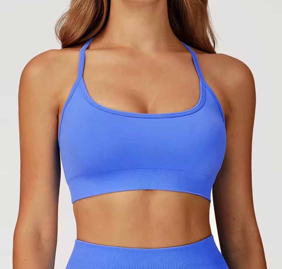 Nahtloser Sport-BH, Anti-Schweiß-Fitness-Top für Damen, Yoga, stoßfest, bauchfreies Top, Push-Up-Sport-BH, gerippt, für Fitnessstudio, Workout,