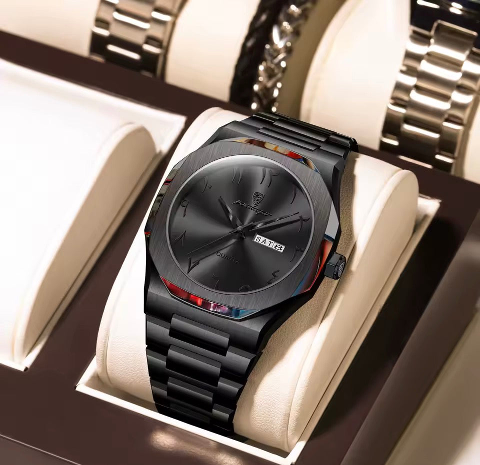 POEDAGAR Mode Hohe Qualität Männer Uhr Datum Woche Wasserdichte Uhr Für Mann Quarz Edelstahl Luxus herren Uhren Reloj + box