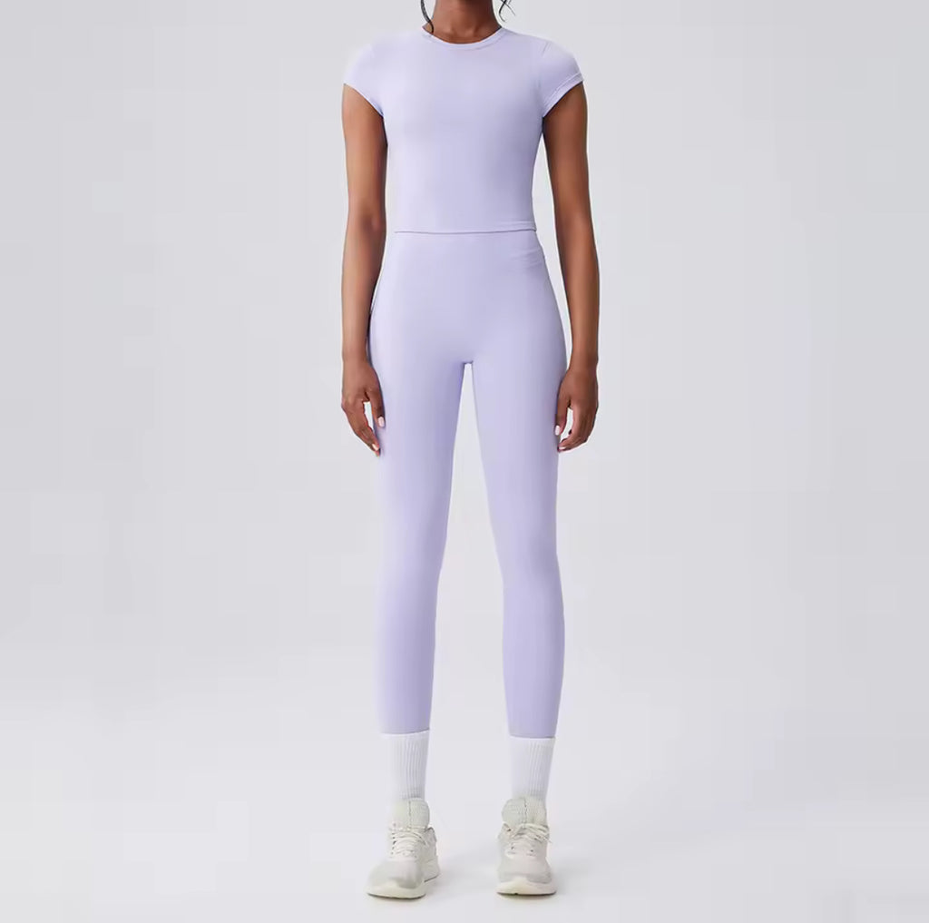 Damen Sport Set 2-teilig – Yoga Outfit mit Leggings & T-Shirt | High Waist, Schnell Trocknend, Fitness & Lauf Training