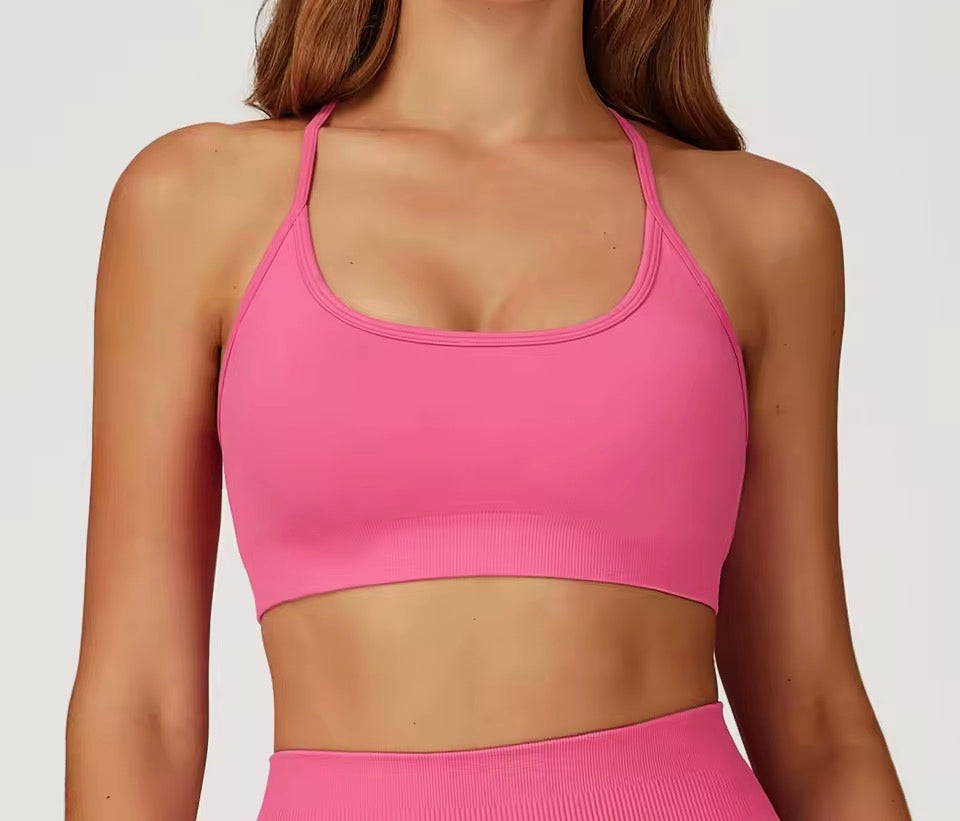 Nahtloser Sport-BH, Anti-Schweiß-Fitness-Top für Damen, Yoga, stoßfest, bauchfreies Top, Push-Up-Sport-BH, gerippt, für Fitnessstudio, Workout,